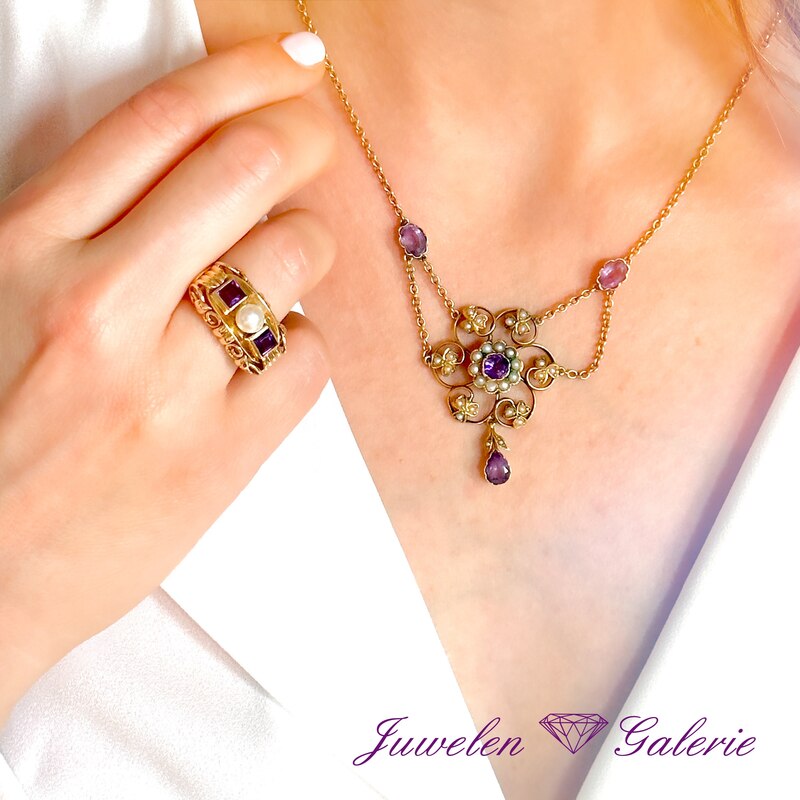 Anikes Collier und Ring mit Perlen und Amethysten