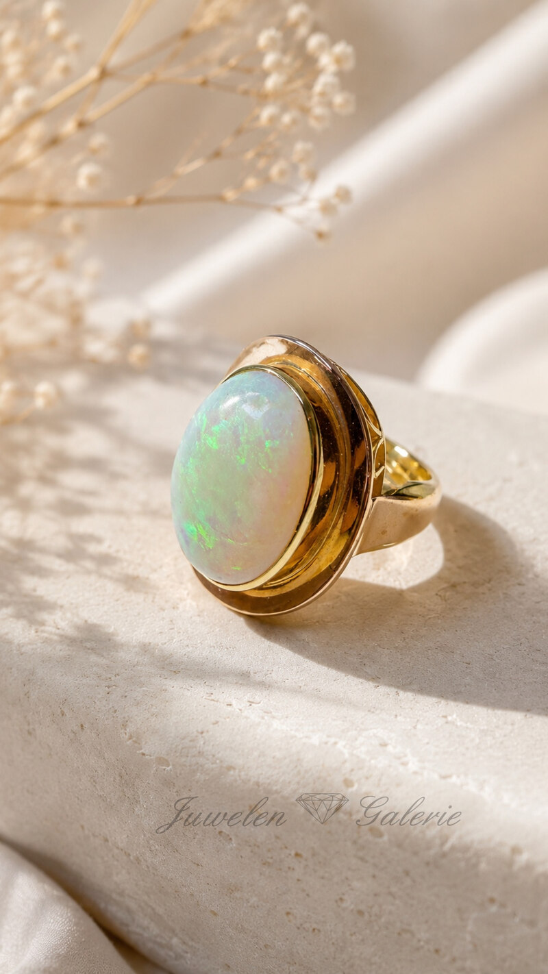 Vintage Goldring mit ovalem Opal und schimmerndem Farbenspiel